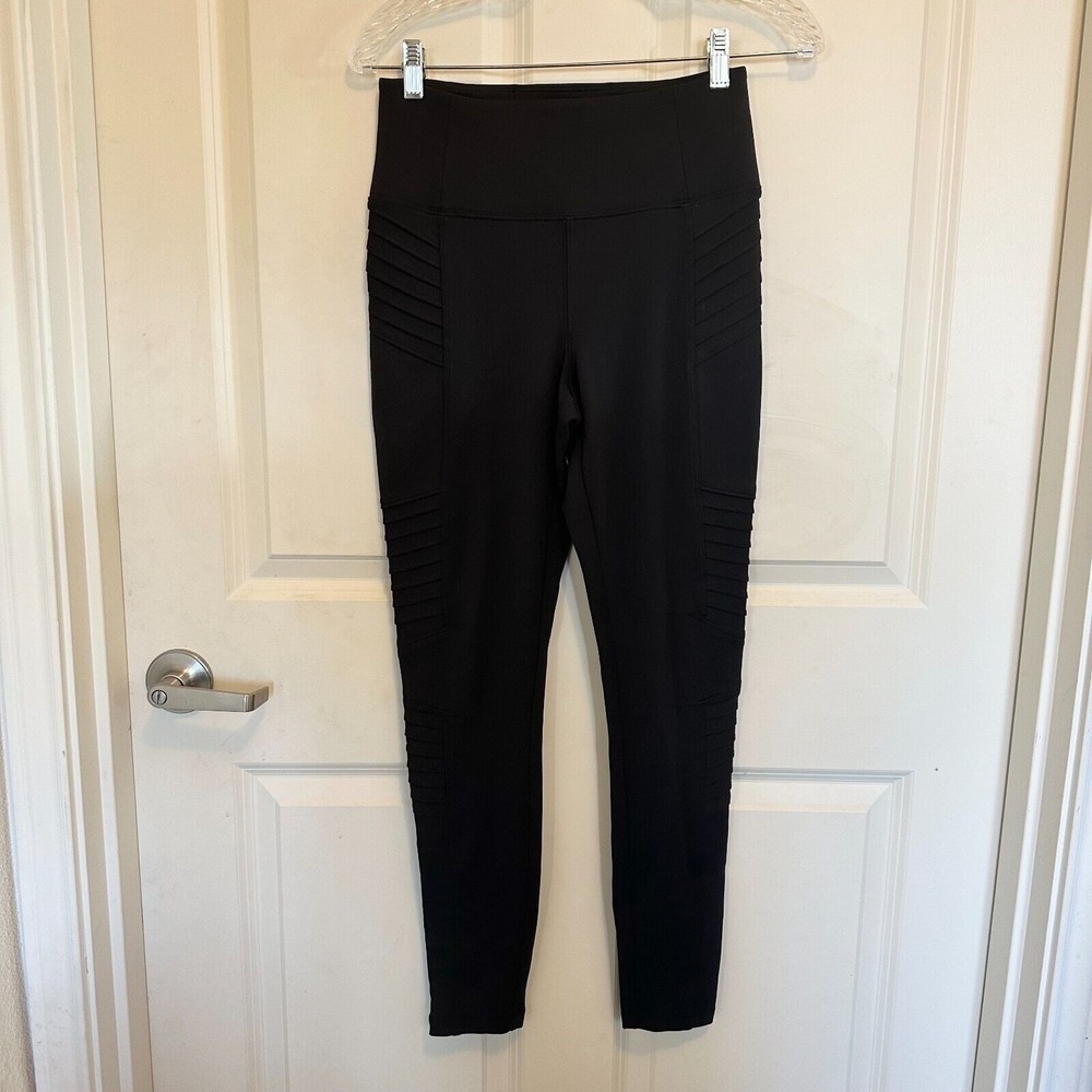 Athleta Delancey Moto Tight Leggings Small Black Stretch Zip Ankle Pristine Cond